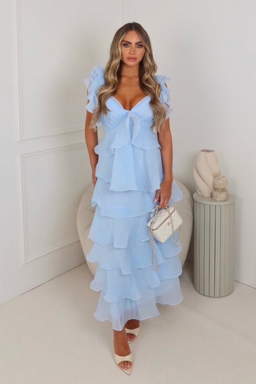 Arabella blue tiered chiffon maxi dress