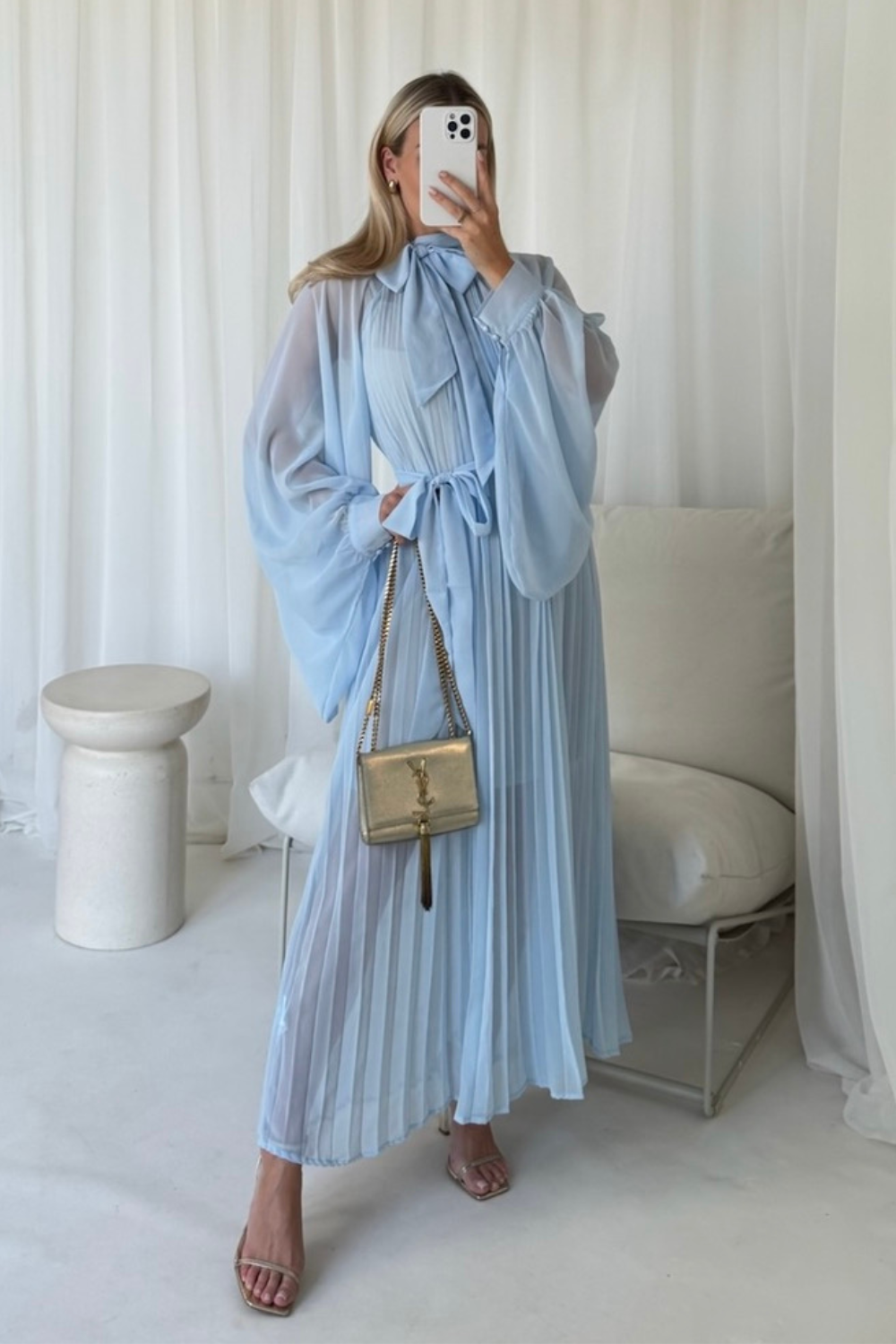 Nancy blue chiffon pleated maxi dress