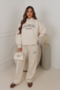 CALABASAS IVORY EMBROIDERED HOODIE & STRAIGHT LEG TROUSERS LOUNGEWEAR