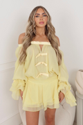 Talia lemon bardot bow chiffon mini dress