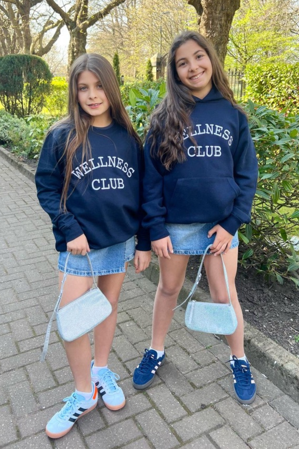 Mini wellness club navy embroidered sweater