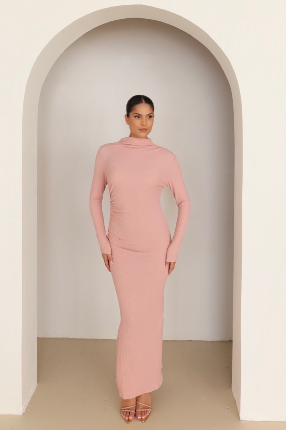 Nola pink crinkle jersey midi dress