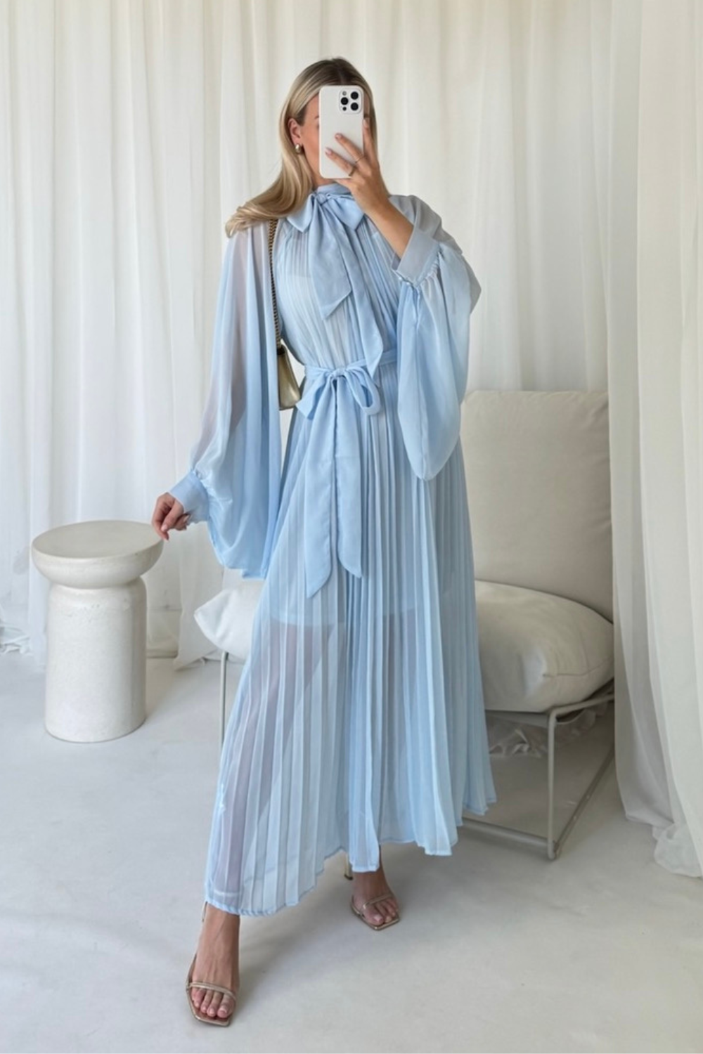Nancy blue chiffon pleated maxi dress