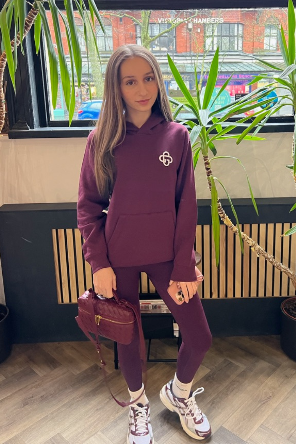 Mini burgundy G monogram embroidered hoodie