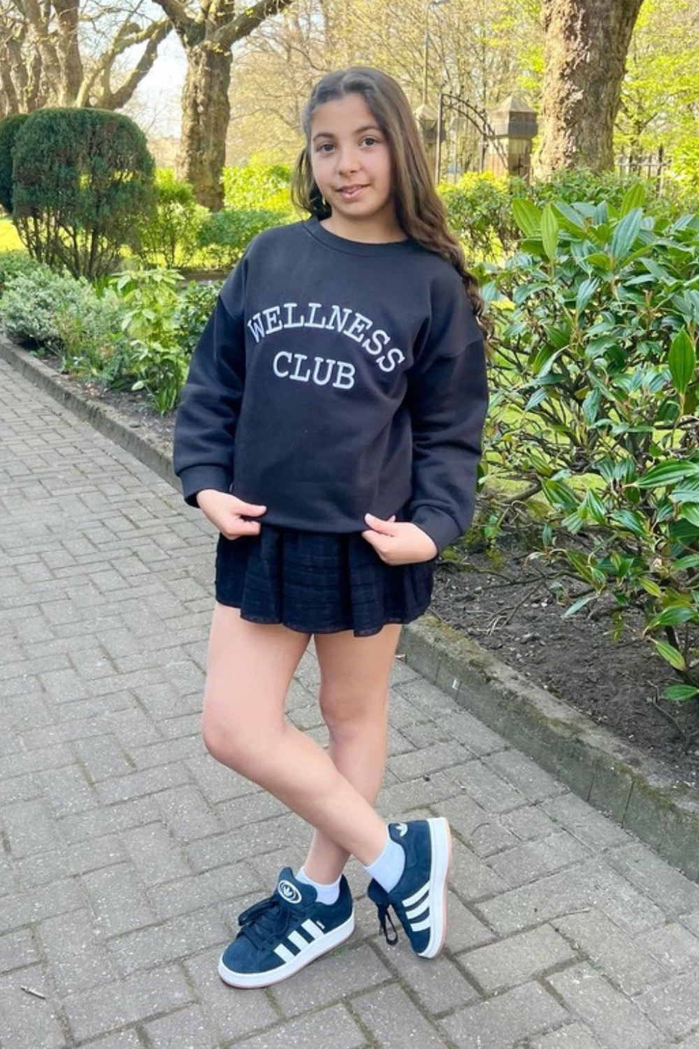 Mini wellness club black embroidered sweater