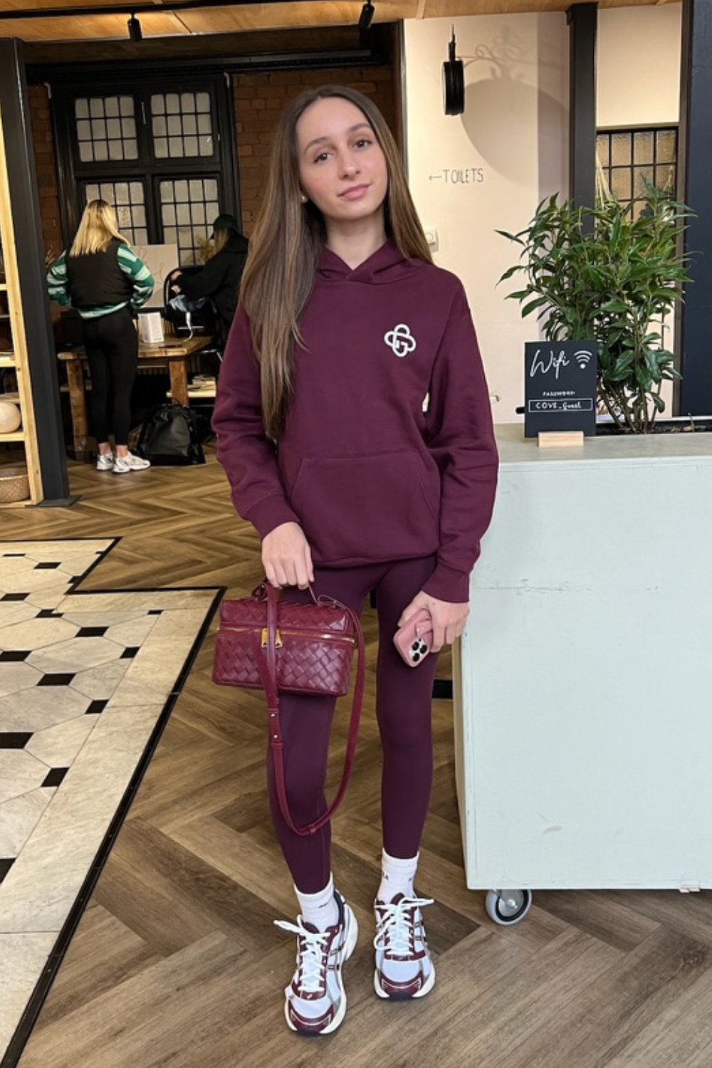 Mini burgundy G monogram embroidered hoodie