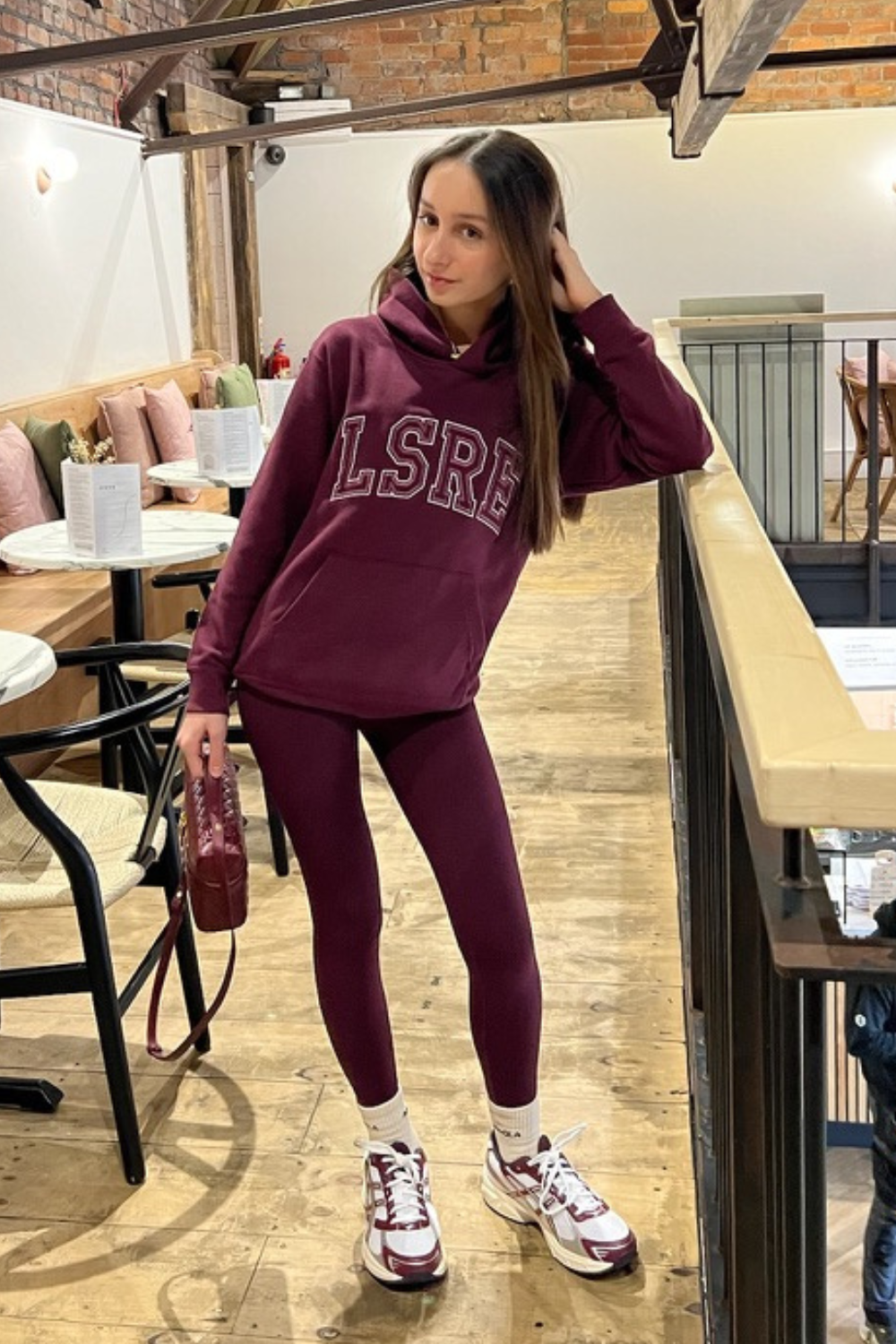 Mini burgundy LSRE embroidered hoodie