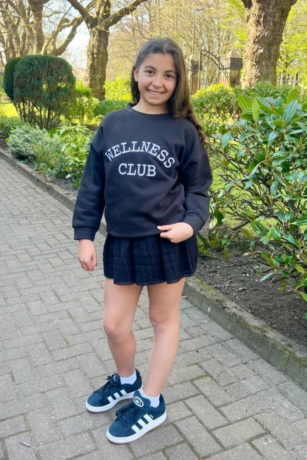 Mini wellness club black embroidered sweater