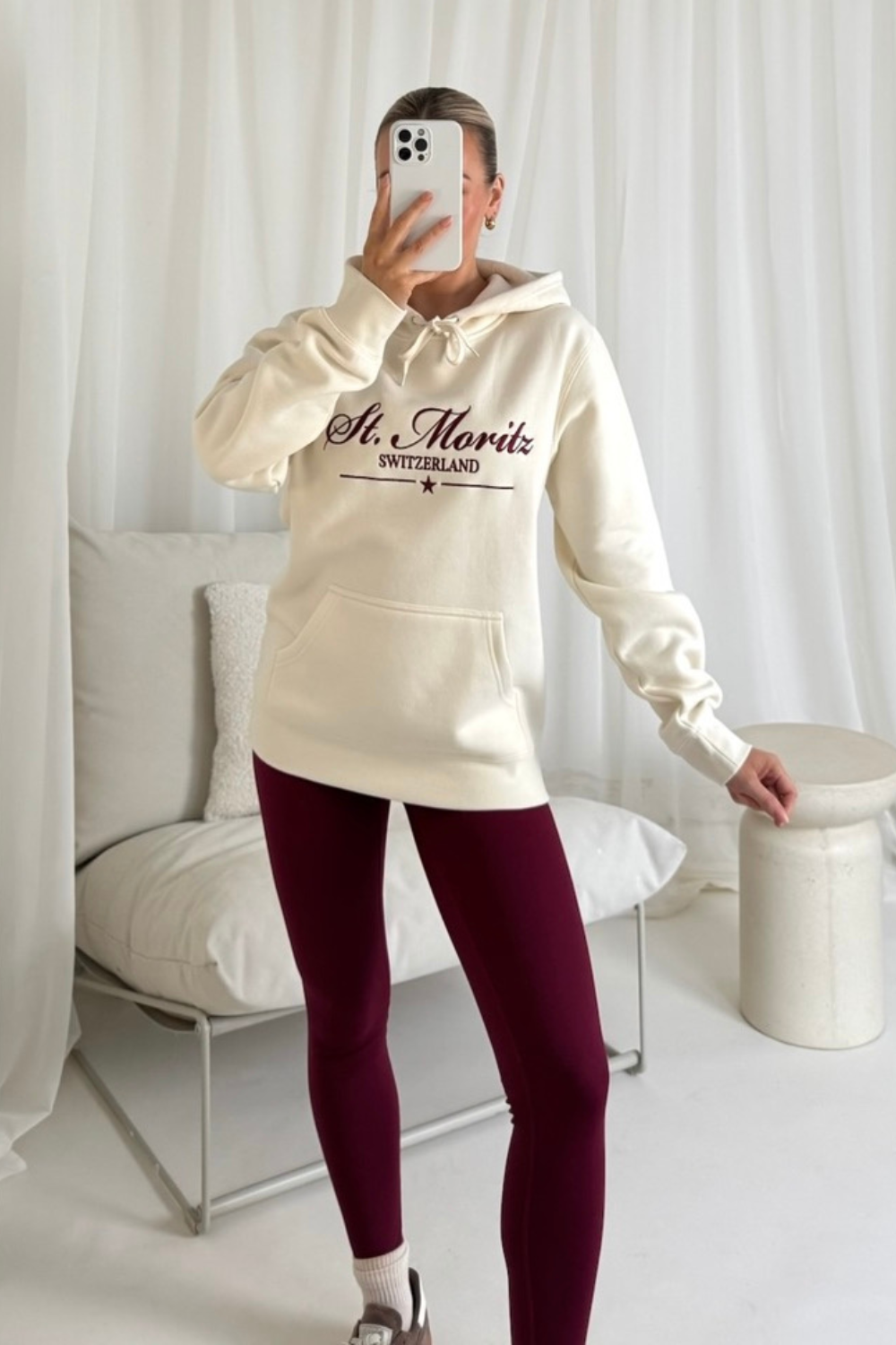 St Moritz ecru embroidered premium relaxed hoodie and leggings