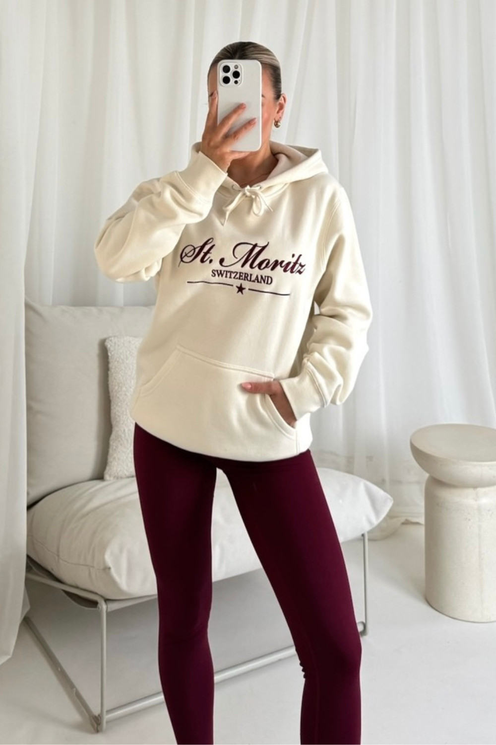 St Moritz ecru embroidered premium relaxed hoodie and leggings