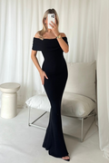 Kayleigh black knit off shoulder maxi dress