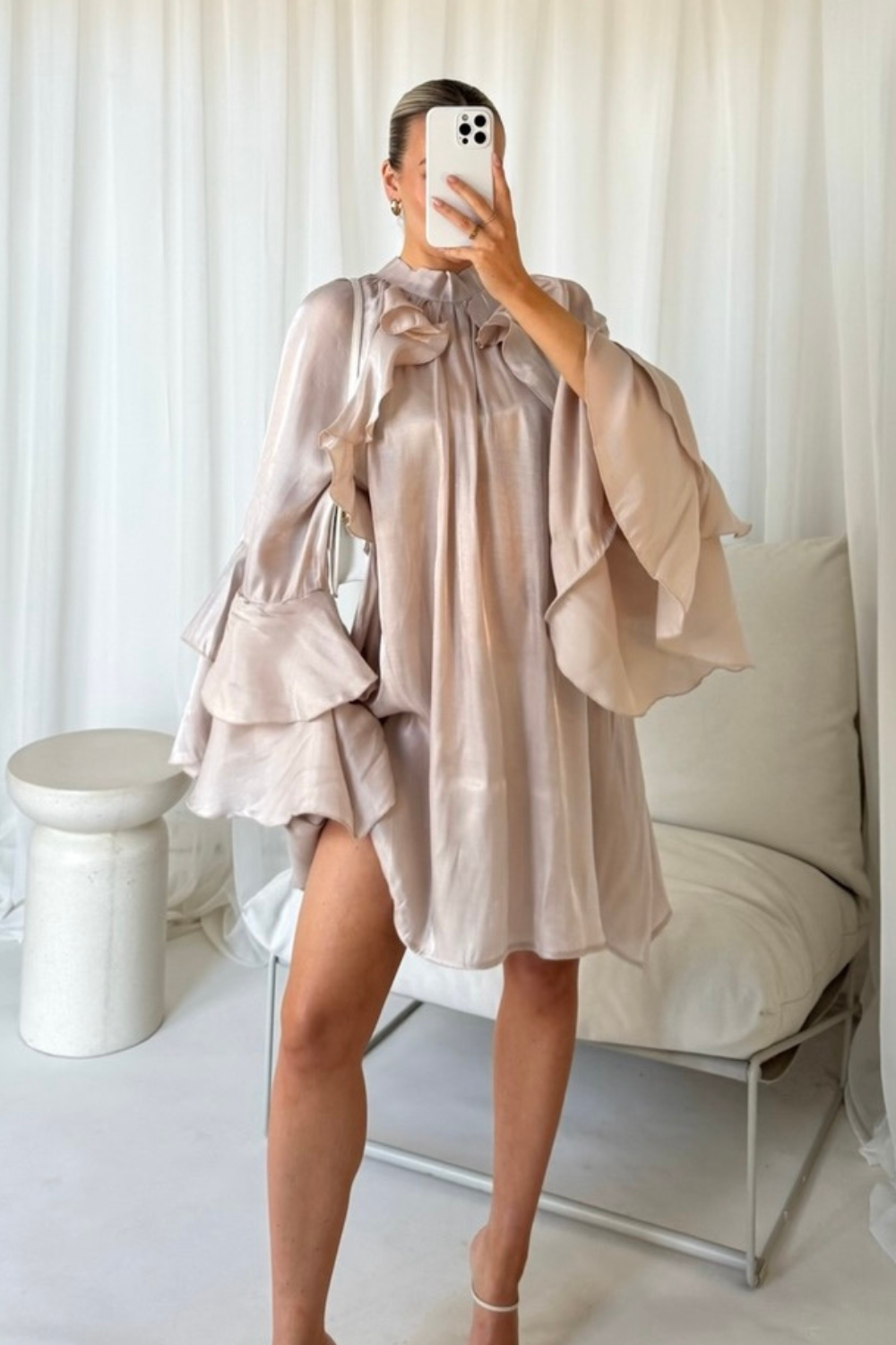 Mollie pearl flared sleeve shift dress