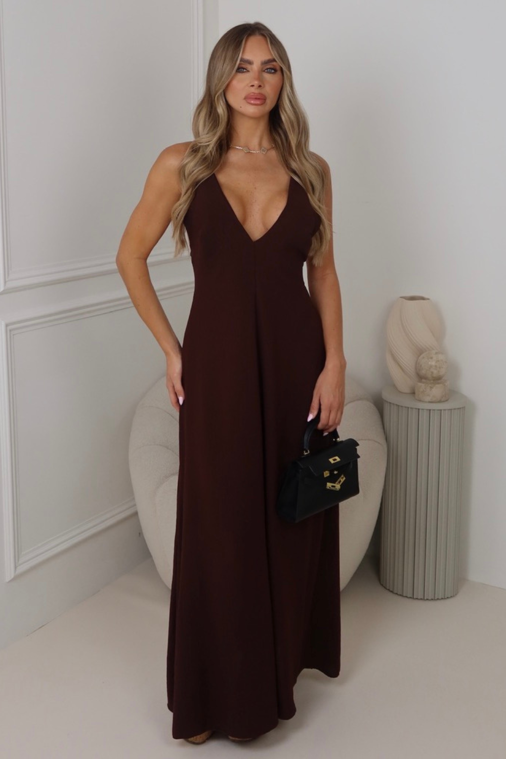 Selina chocolate strappy maxi dress