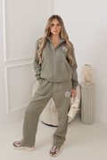 GLAMIFY EMBLEM EMBROIDERED OLIVE GREEN ZIP HOODIE AND STRAIGHT LEG JOGGER