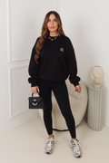 GEGE EMBROIDERED BLACK PREMIUM ESSENTIAL RELAXED SWEATSHIRT