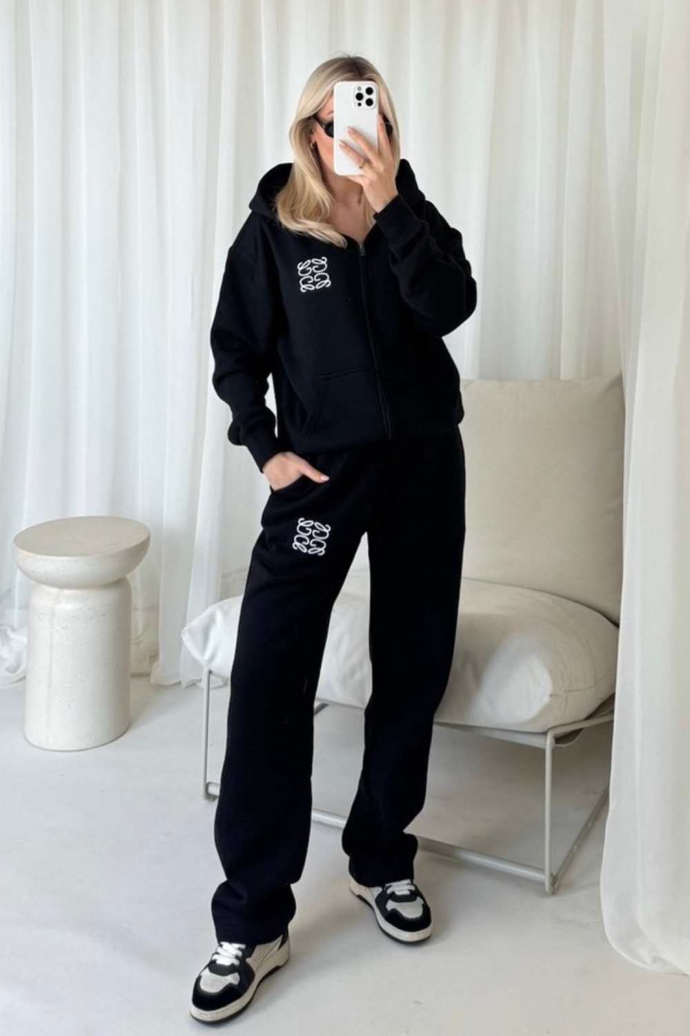 GeGe black embroidered premium zip hoodie