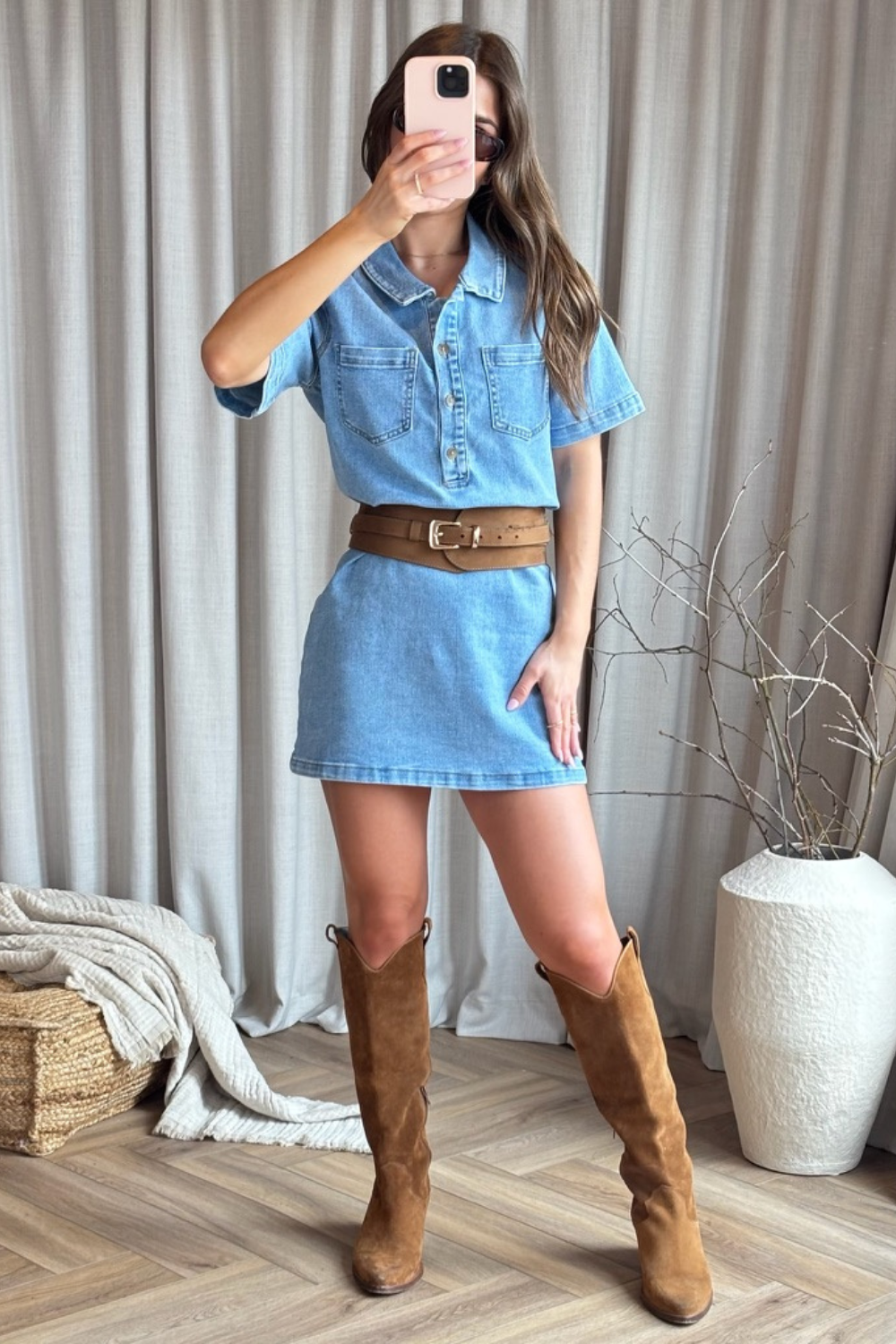 Gianna light blue denim shirt dress