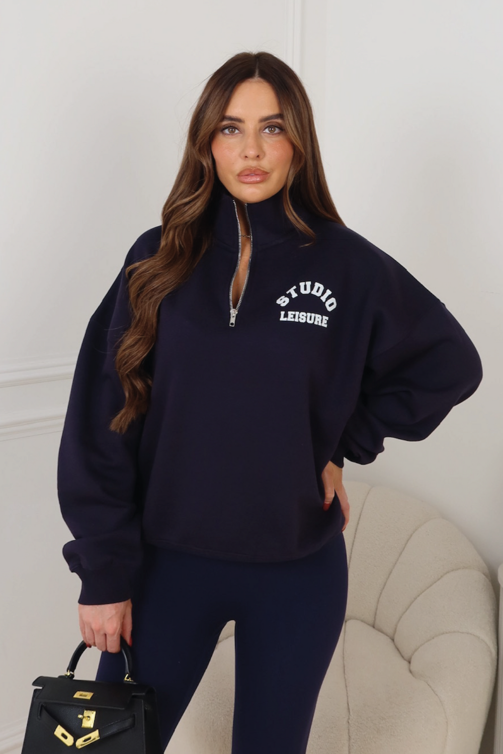 STUDIO LEISURE ESSENTIAL NAVY 3/4 ZIP