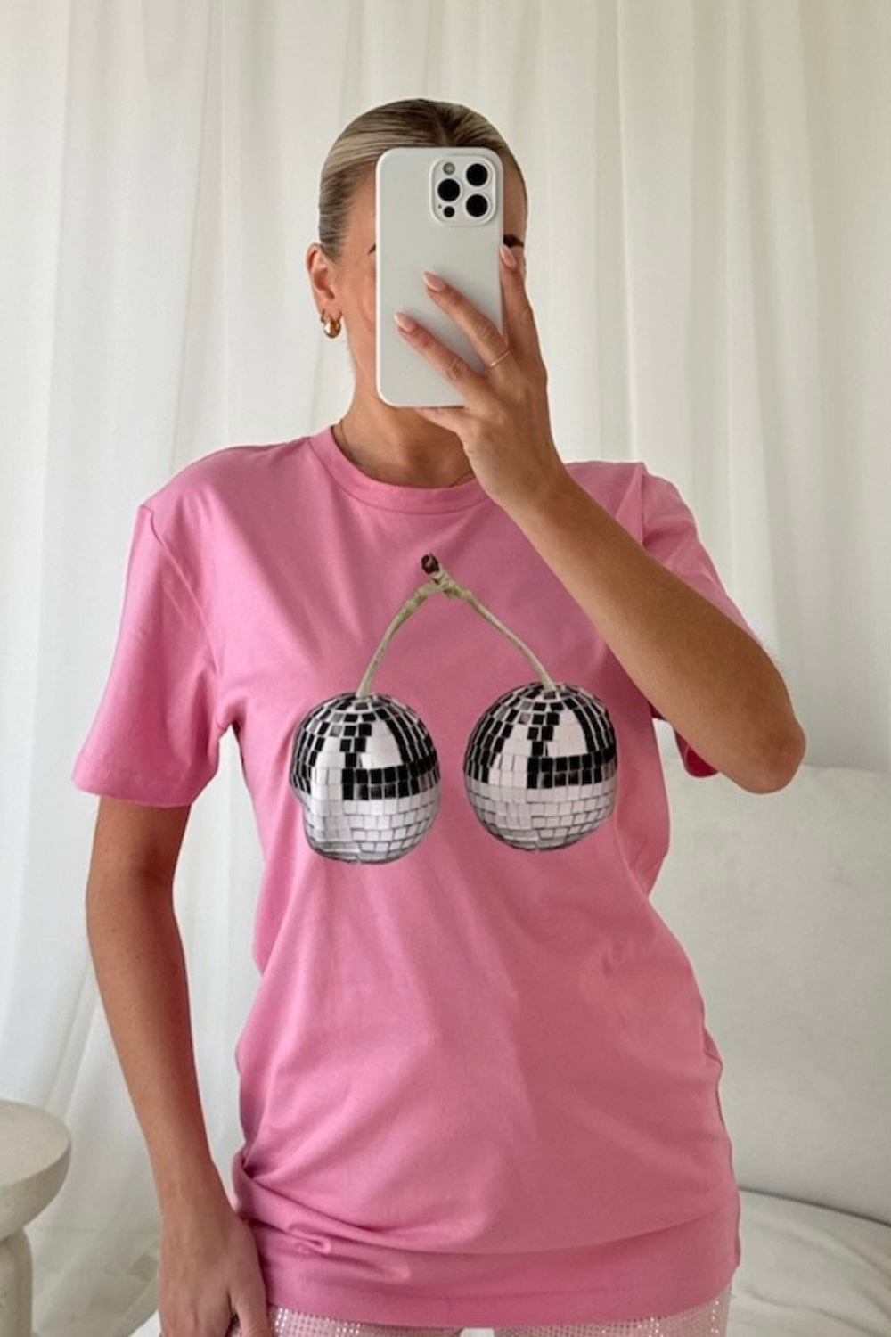 Disco cherry pink printed t-shirt