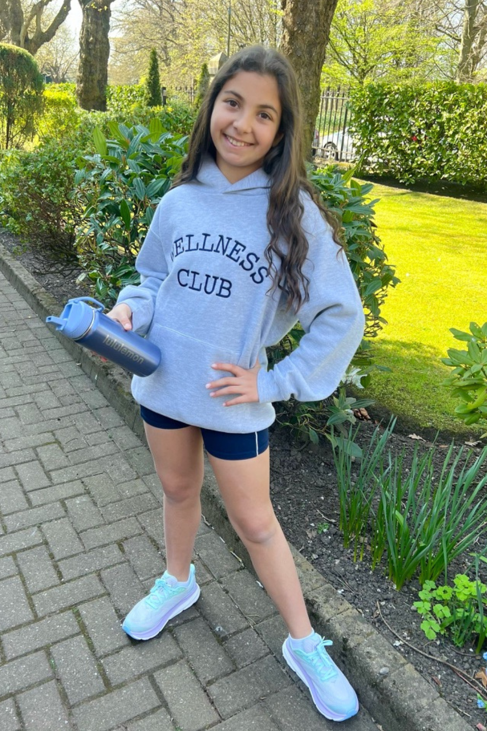 Mini wellness club marl grey embroidered hoodie