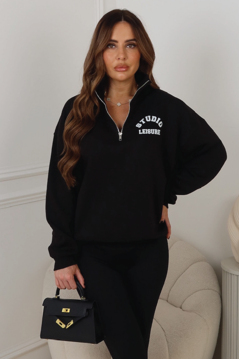 STUDIO LEISURE ESSENTIAL BLACK 3/4 ZIP