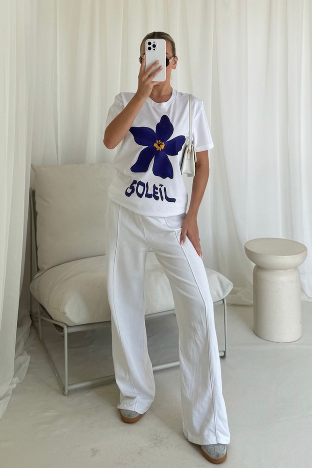 Flower printed white t-shirt