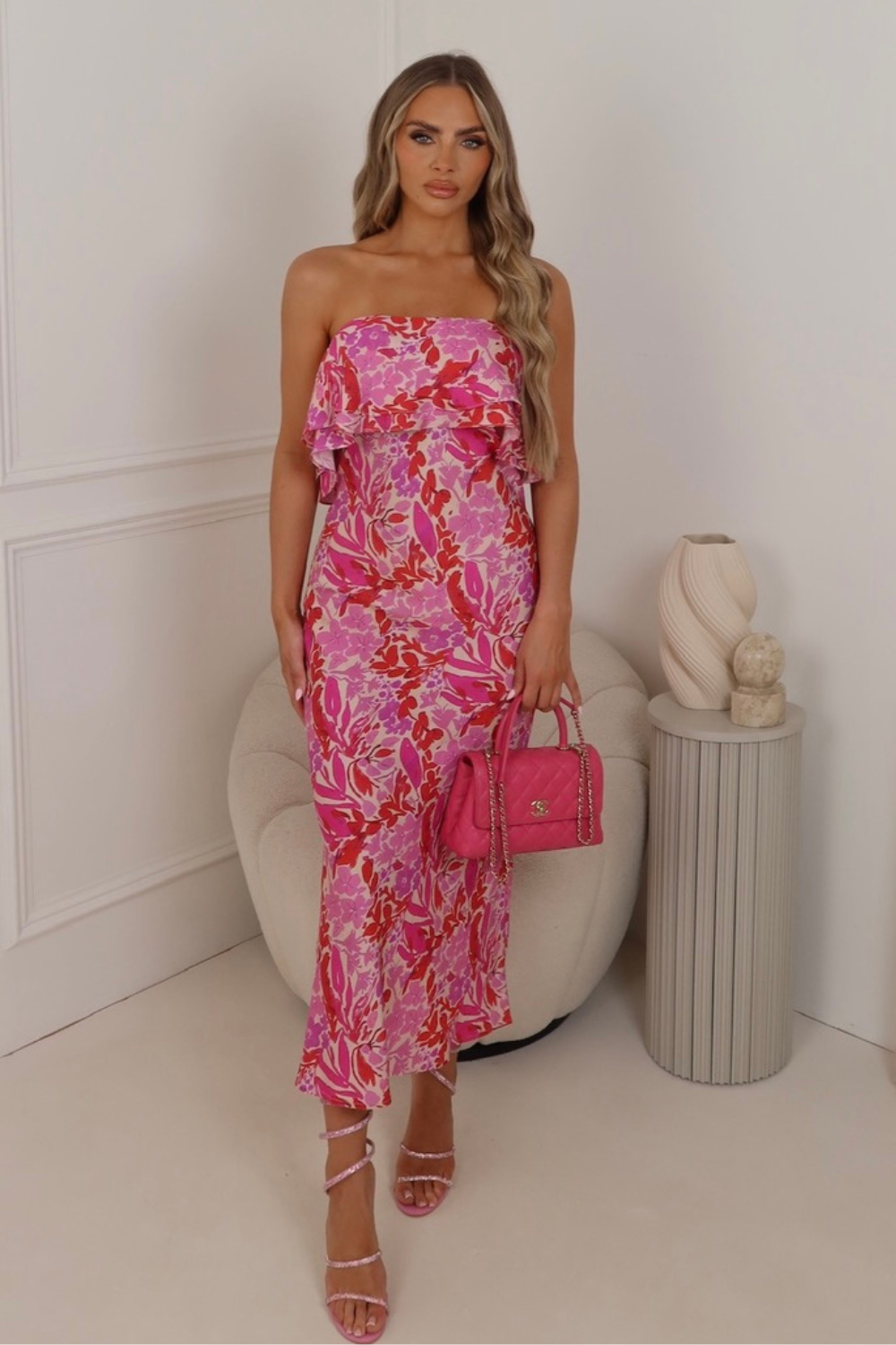 Kaitlyn pink floral bandeau maxi dress