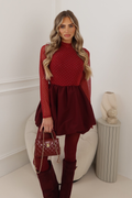 KIMBERLY RED DIAMANTE PUFF SKIRT DRESS