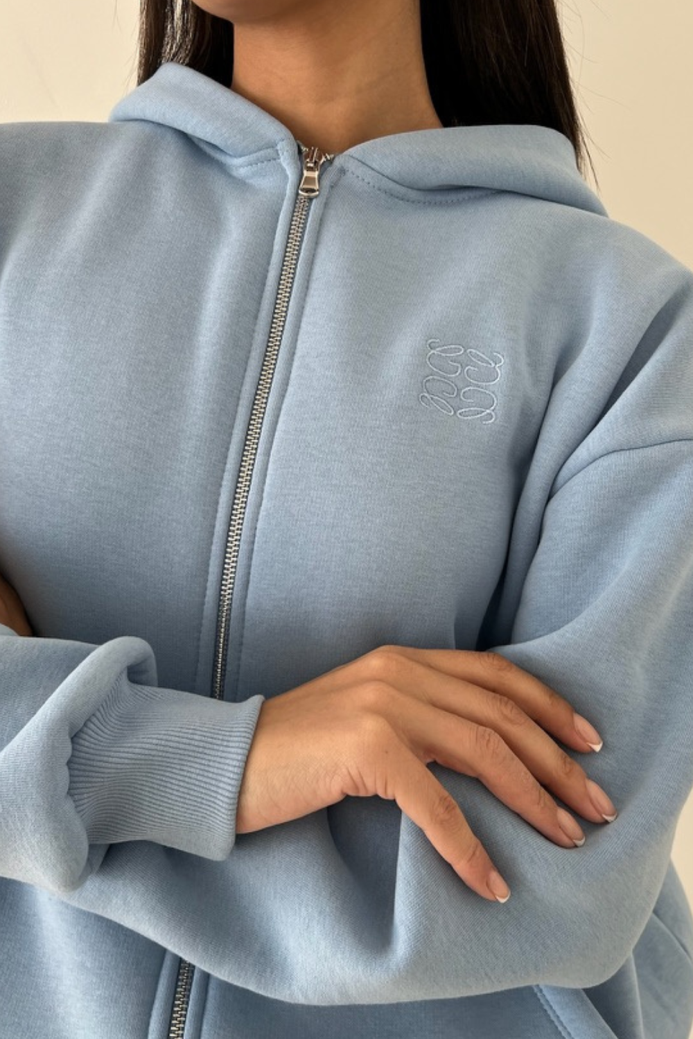 Blue embroidered logo zip hoodie