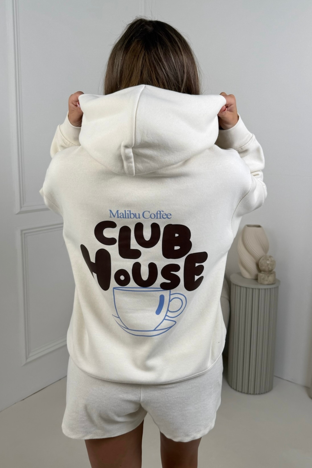 Club House ecru printed premium hoodie