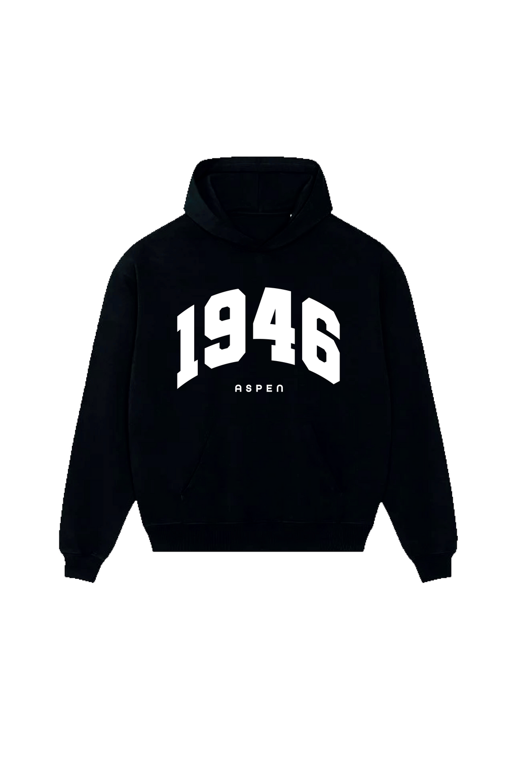 1946 ESSENTIAL BLACK PRINTED HOODIE