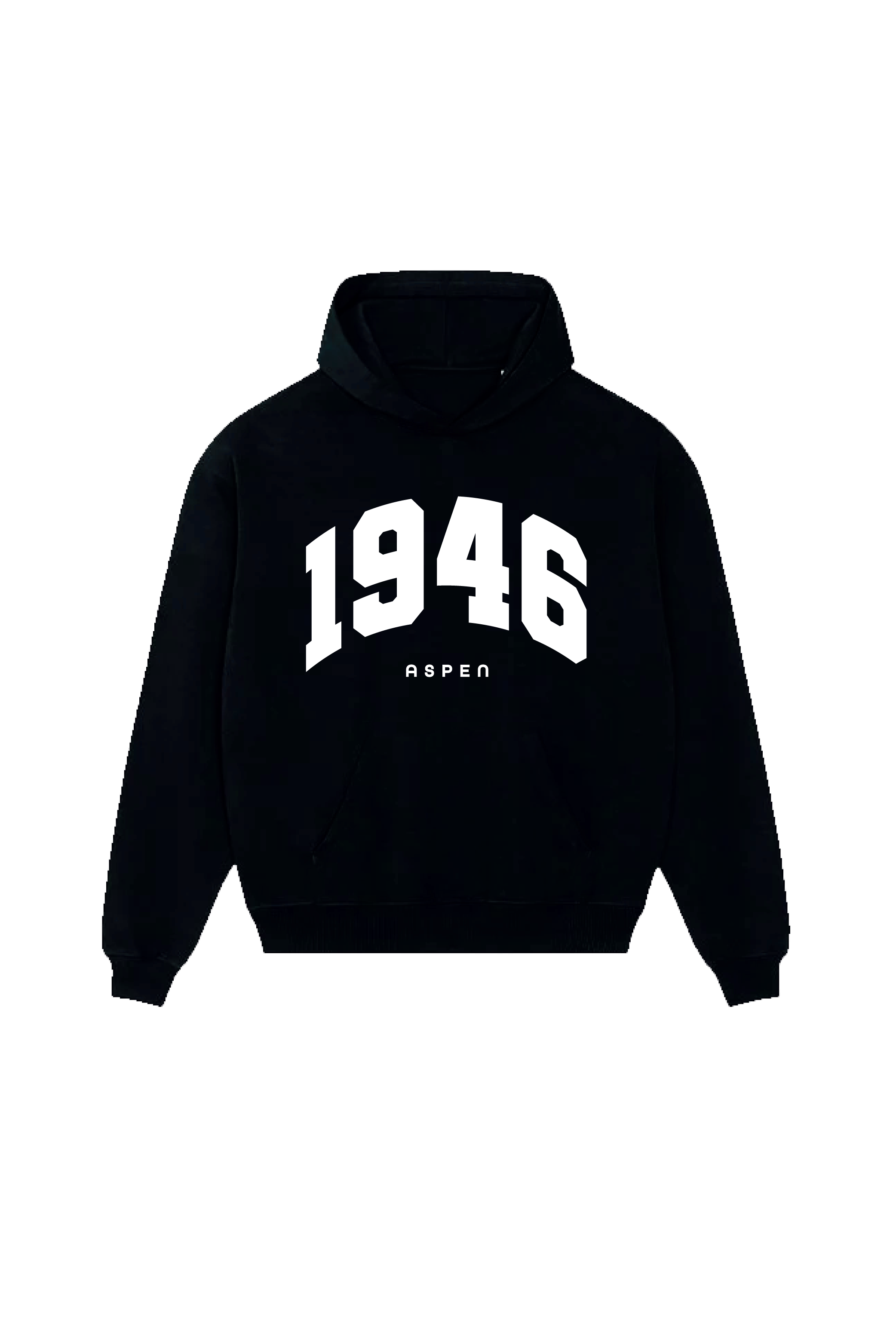 1946 ESSENTIAL BLACK PRINTED HOODIE