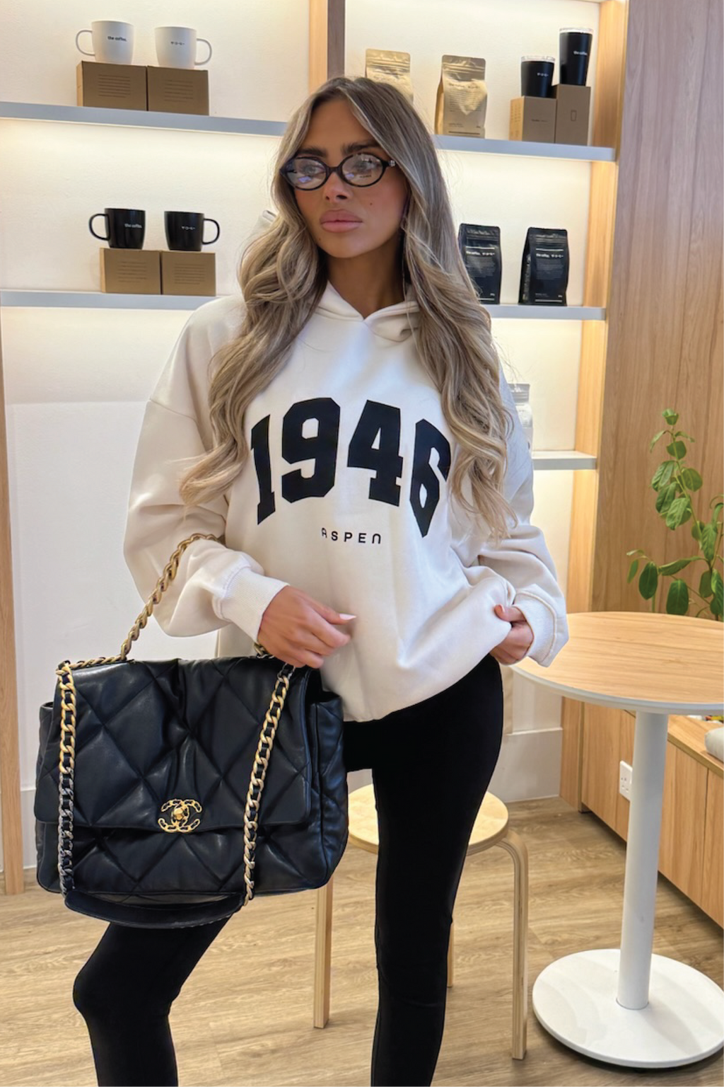 1946 ESSENTIAL IVORY PRINTED HOODIE