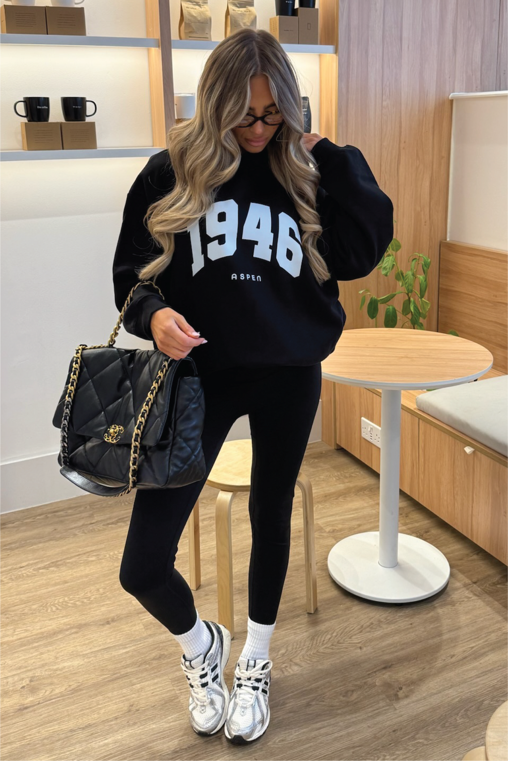 1946 ESSENTIAL BLACK PRINTED HOODIE