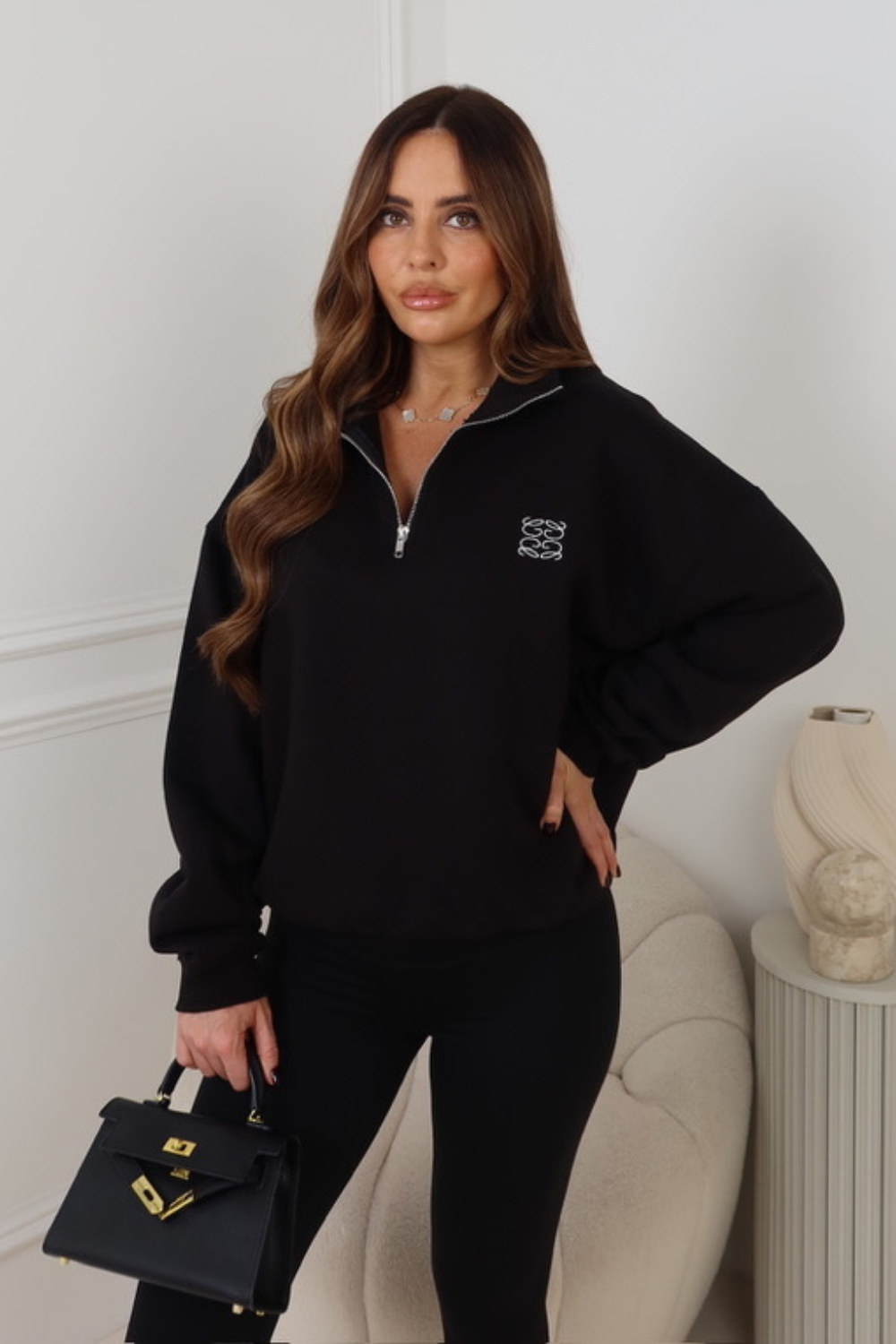 GEGE EMBROIDERED BLACK PREMIUM ESSENTIAL 3/4 ZIP