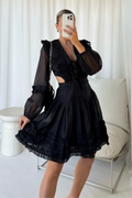 Lisa black sailor collar sheer dress