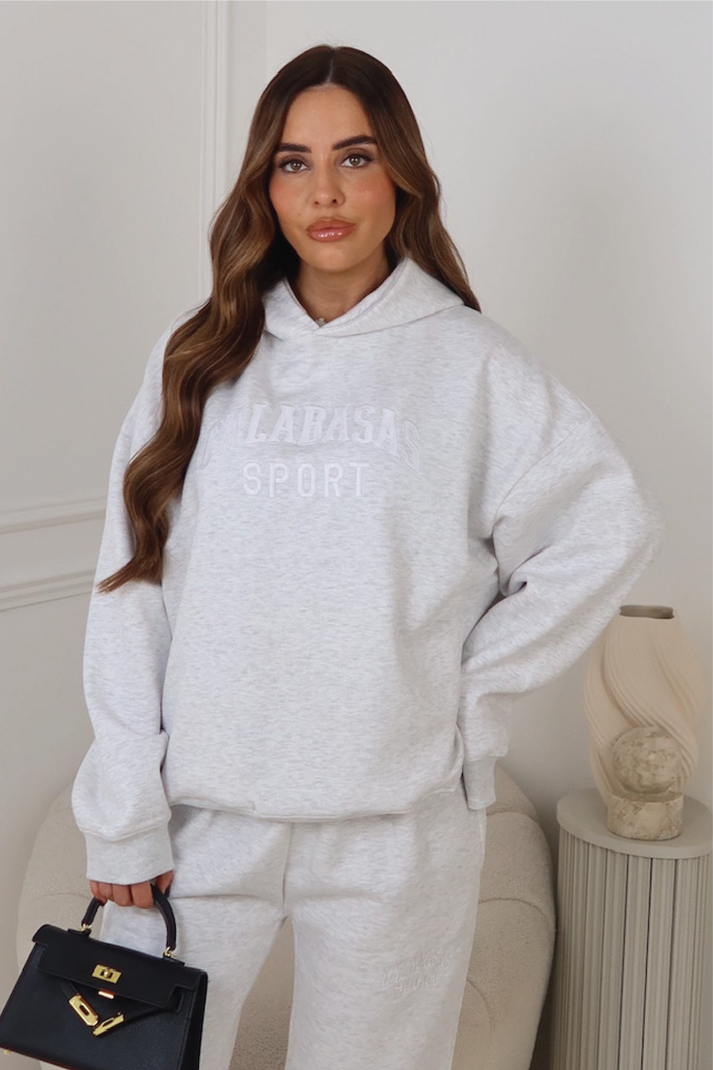 CALABASAS LIGHT MARL EMBROIDERED HOODIE & STRAIGHT LEG TROUSERS LOUNGEWEAR