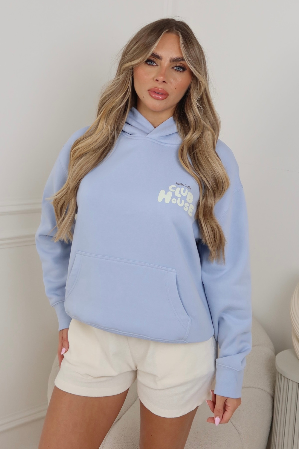 Club House faded blue printed premium hoodie