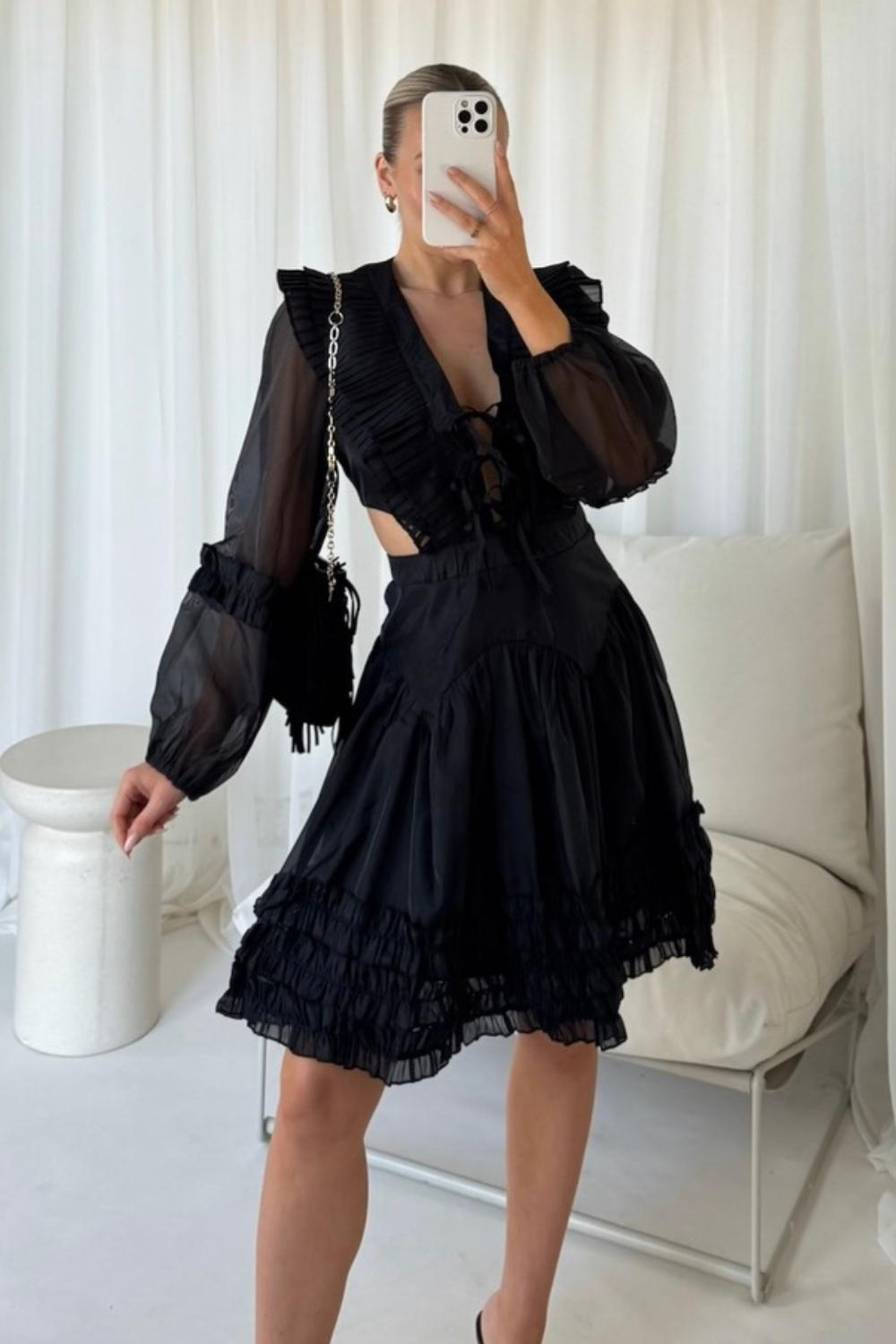Lisa black sailor collar sheer dress