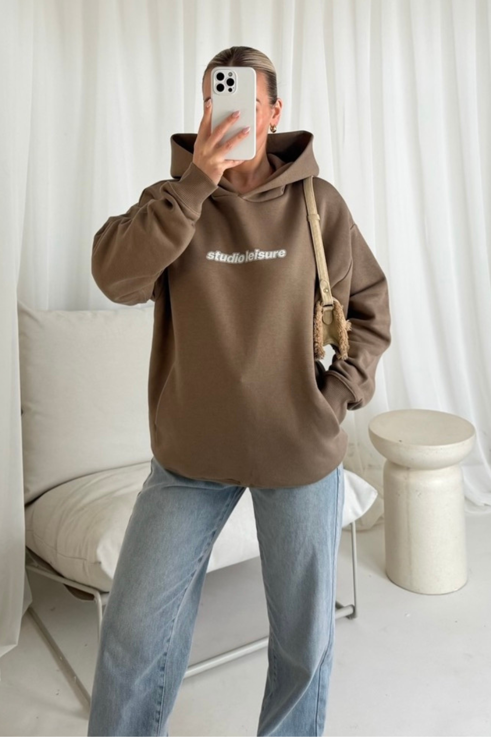 Studio leisure mocha printed hoodie