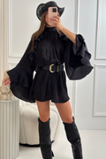 Mollie black flared sleeve shift dress