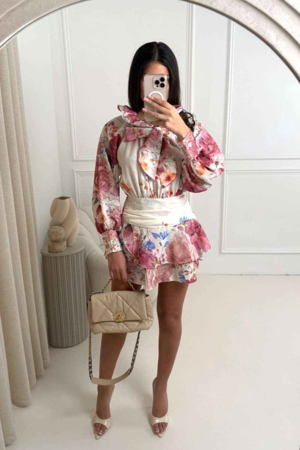 Hazel pink off shoulder floral shirt dress