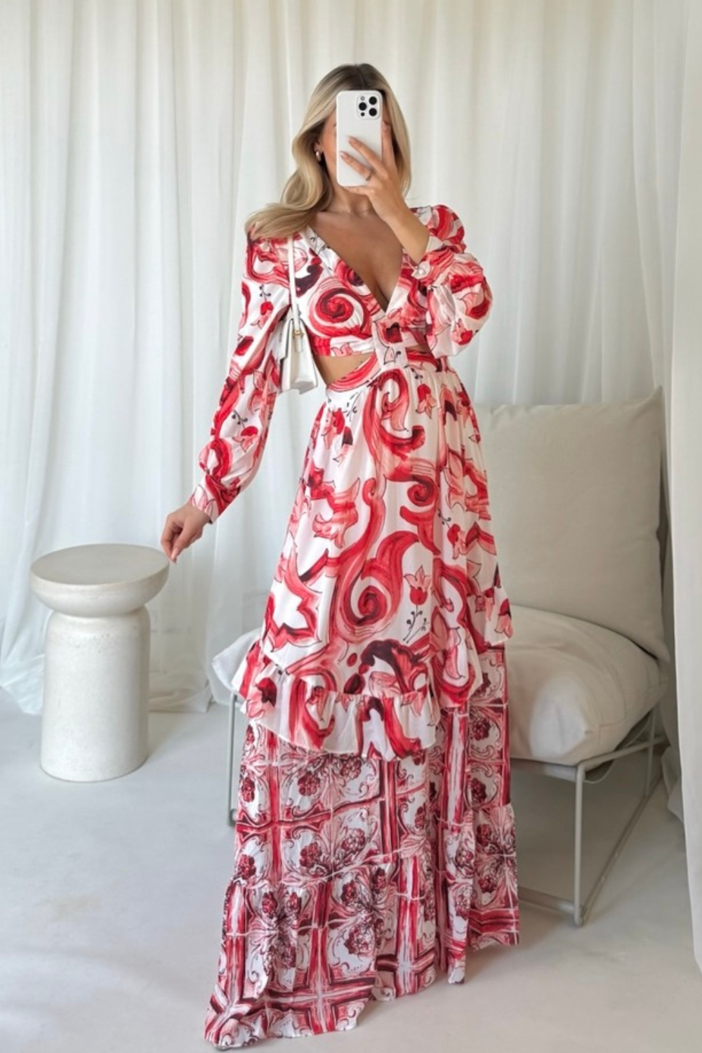 Lucia pink patterned cut out maxi dress