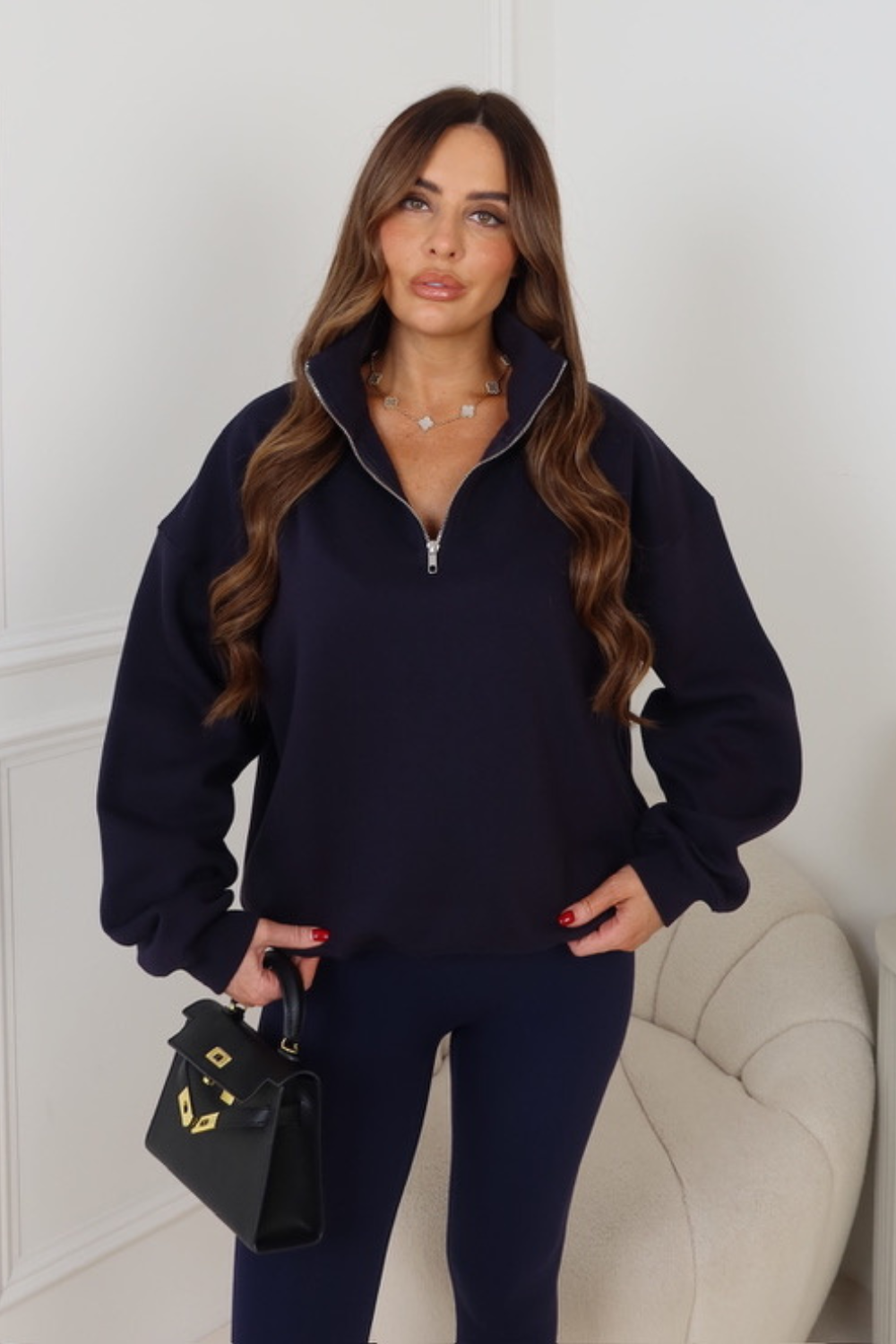 Glamify premium essential navy 3/4 zip