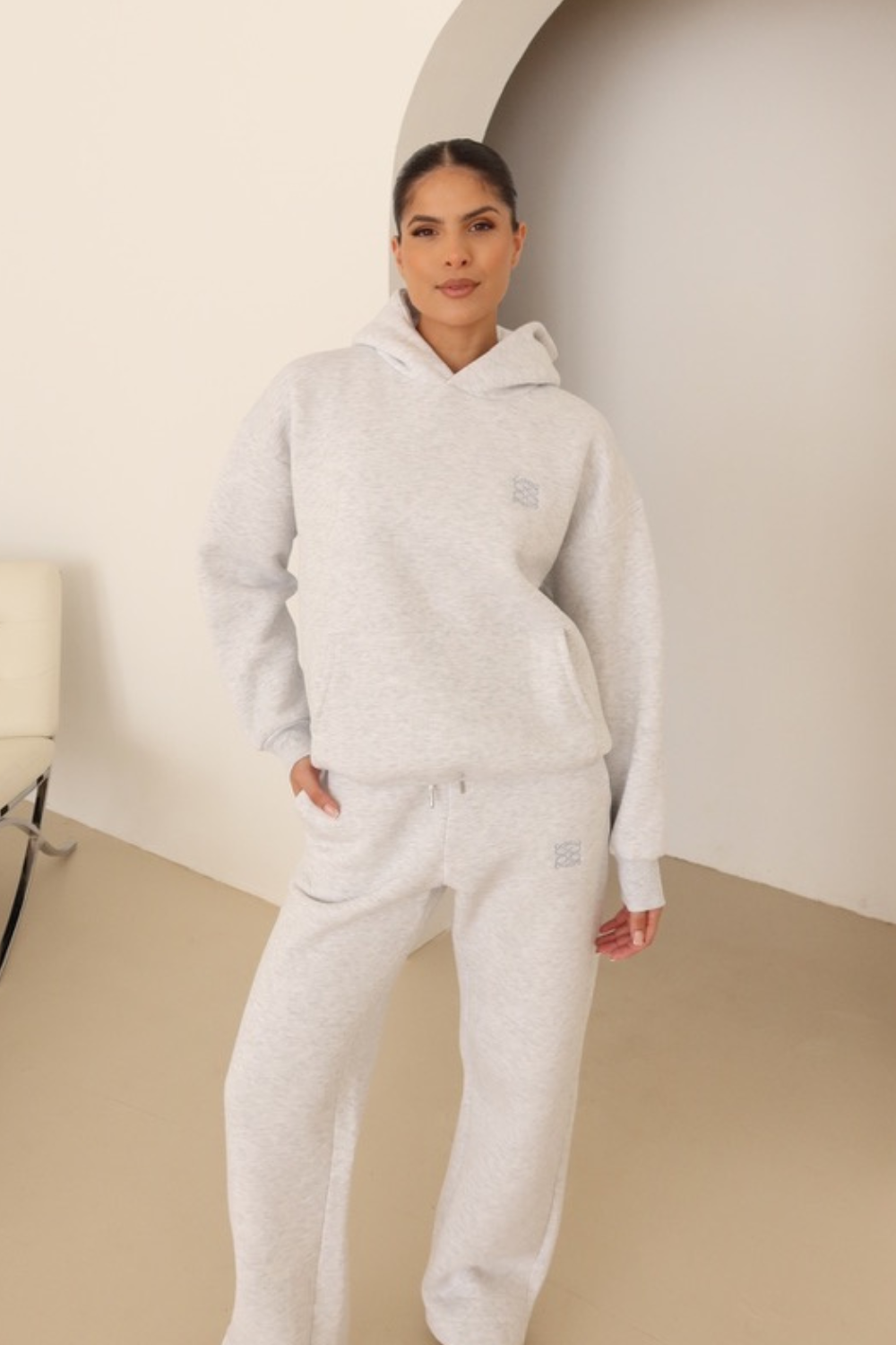 Marl embroidered logo pullover hoodie