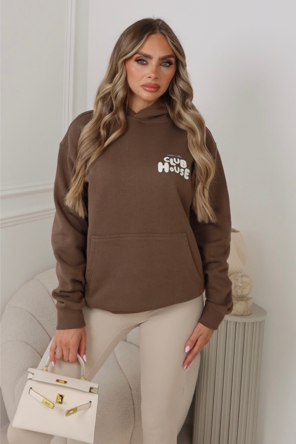 Club House mocha printed premium hoodie