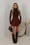 Kelly brown faux suede skort