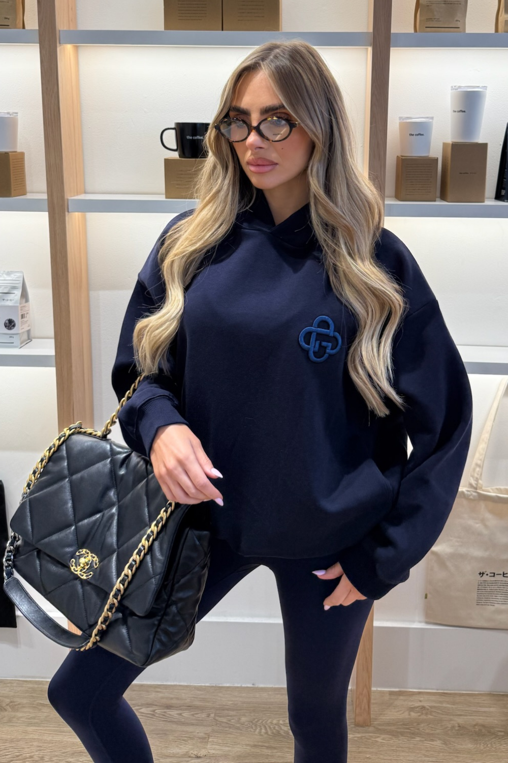G MONOGRAM NAVY EMBROIDERED HOODIE