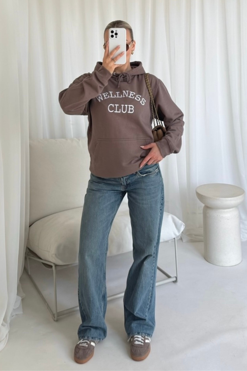 Wellness Club mocha embroidered hoodie