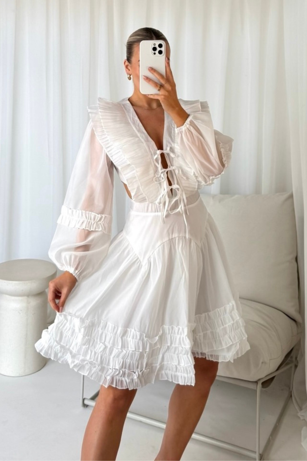 Lisa white sailor collar sheer dress